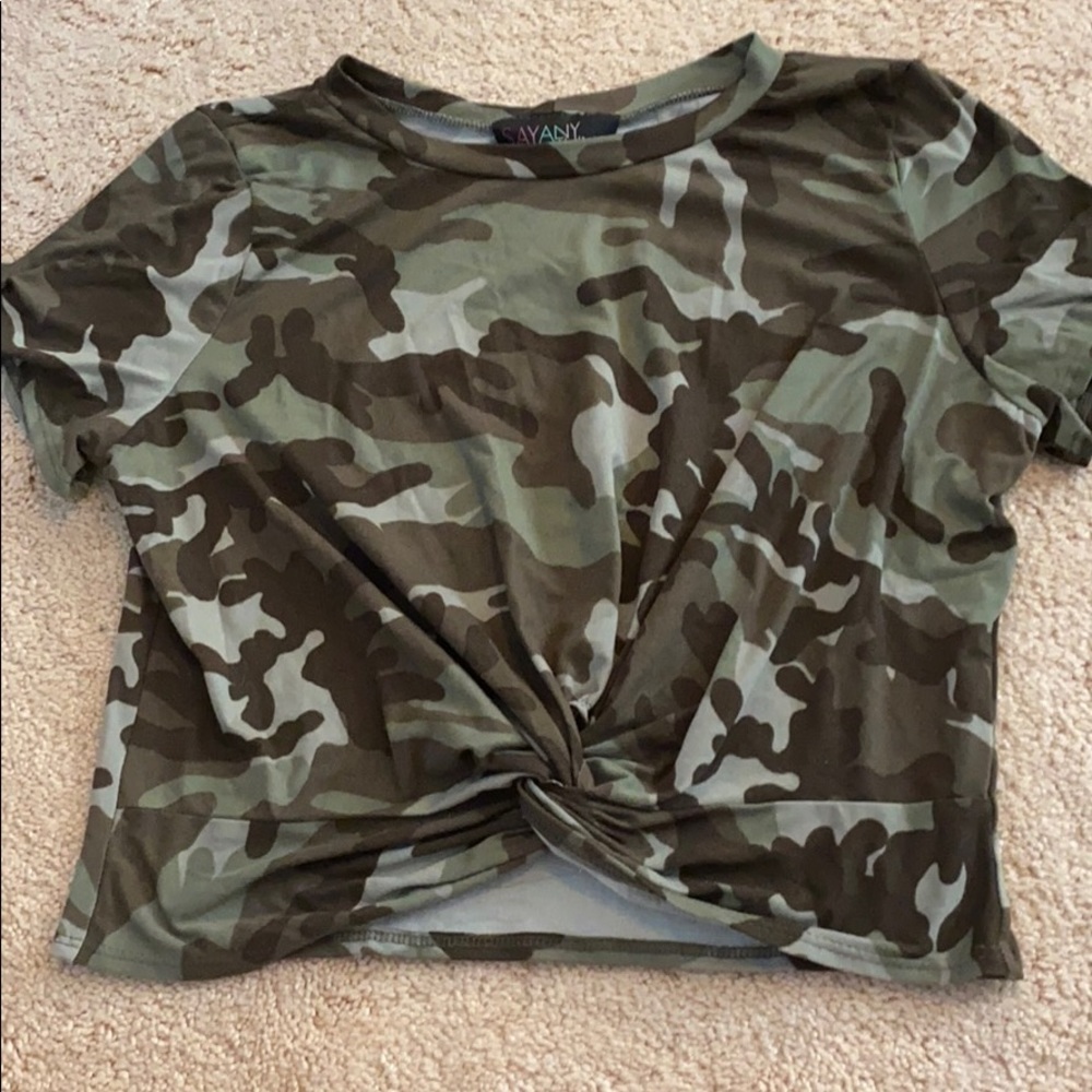 Camo cross-front crop top